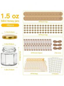 48 Pack 1.5 Oz Mini Honey Jars With Dipper, Glass Hexagon Honey Jar For Wedding Favors, Empty Glass Jars For Party Favor