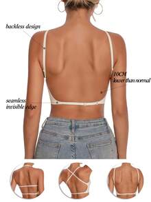 女士露背无肩带文胸，夏季无缝文胸，新娘文胸，新娘内衣，3种肩带可选，透气，肩带可调节，轻盈舒适，适合婚礼、正式礼服、吊带裙，A/B罩杯 - 杏色 - 查看 4