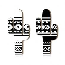 1/2/120 Sets verfügbar, 2 Stücke/Set 2D Bohemian Holz Kaktus Wand Blumen Muster Dekoration Moderne Kunst Pflanze Wandschild Haus Dekoration, Raum Dekoration - Verschiedenfarbig - Übersicht 7