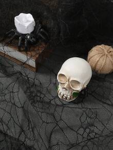 1pc Black Halloween Lace Spider Web Table Runner, Spider Web Pattern Sheer Mesh Tablecloth, Halloween Party Decor, Birthday Decor, Party Decoration, Anniversary Tablecloth - Black - View 7