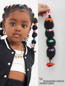 1pc Kids Ponytail Hair Extension Accessory, Cute Small Fluffy Bubble Ponytail Braided Hair, Suitable For Girls (Random Color) - 黑色 - 查看 8