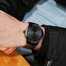 BIDEN 1pc Waterproof Stainless Steel Strap Analog Quartz Watch, Simple Business Watch For Men, Gift