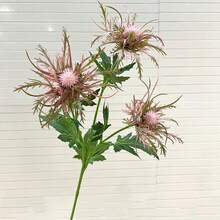 1pc Artificial Rustic Thistle Bouquet Artificial Thistle Bouquet,Autumn And Halloween Decorate Artificial Flowers For Living Room, Dining Table And Balcony Artificial Spray Geranium Plant Rustic Thistle Faux Sea Holly, Perfect For Wedding Party Home Office Decor Plant