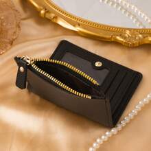 黑色字母细节折叠零钱包，口袋钱包，超薄女士钱包，轻便便携信用卡钥匙扣，短款钱包，可爱现代时尚生日圣诞节周年纪念礼物，适合女性、女士、女孩 - 黑色 - 查看 6