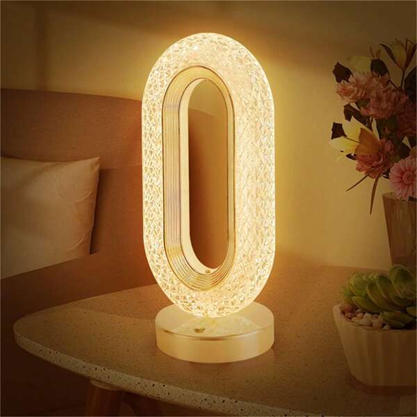 1 pièce Lampe d'ambiance à cristal elliptique rechargeable avec changement de couleur à 3 teintes, variation d'intensité infinie, contrôle tactile, interface de charge Type-C, lampe décorative LED pour la maison, la chambre, le salon, le bureau