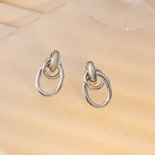 1pair Fashionable Rhodium Tone Metal Multi-Turn Knotted Design Stud Earrings For Women, Double Hoop Studs, Statement Dangling Earrings, Unique Earrings Anniversary Gift For Wife