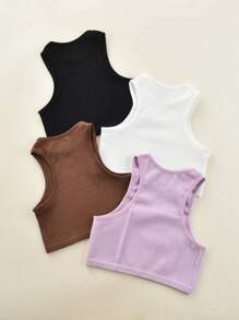 4pcs Women's Cropped Fitted Racerback Sports Bra, Multi-Color Seamless Workout Tops