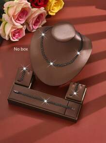 Women Luxury Fashion Jewelry 4-Piece Set: Rhinestone Earrings + Necklace + Bracelet, Elegant & Generous Jewelry Suit, Suitable For Wedding, Party, Gift For Holidays