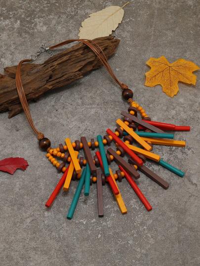 2025 Handmade Multilayer Wooden Bohemian-Style Long Pendant Necklace, Fashion & Unique