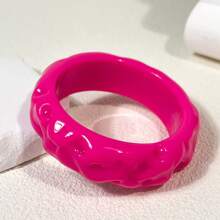 1pc New Summer Pink Glitter Resin Bracelet & Ring Set, Contrast Color Design Suitable For Women Daily, Beach, Vacation Decoration