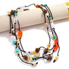 1pc Boho Chic Colorful Handmade Beaded Pendant Necklace, Women Long Necklace With Asymmetrical Multi-Element Pendants, Suitable For Party, Banquet, Daily Casual Wear, Assorted Shapes, Sizes And Materials(Pendant Placement Random)