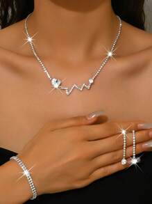 4pcs Elegant Jewelry Set: Rhinestone Earrings + Necklace + Bracelet, Suitable For Women's Wedding & Evening Wear, Valentine's Day Gift For Girlfriend