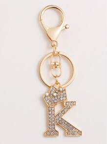 26pcs Alphabet Letter Rhinestone Keychain, Gold-Color Zinc Alloy Bling Pendant Accessories For Handbag Charm, ABCDEF School