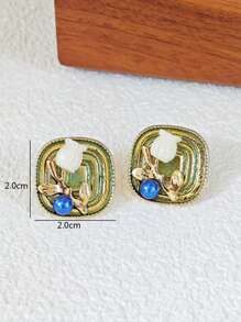 1 par de aretes vintage franceses minimalistas con diseño de ramo de tulipanes cuadrados, aretes elegantes exclusivos para mujeres, apropiados para uso diario y de fiesta