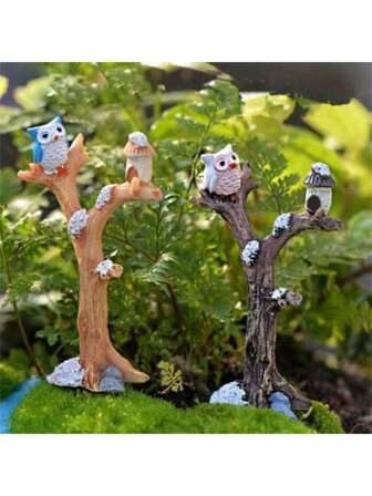 Mini Tree Branch Decoration Resin Mini Ornament Mini Owl Fairy Tale Garden House Set Vacation Decoration Toy