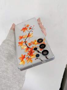 1 pieza Funda de teléfono de TPU transparente y suave con diseño minimalista retro de rama de árbol y hoja de arce, anti-caídas, anti-arañazos y anti-huellas dactilares, con protección para la lente de la cámara, compatible con Apple, Nothing, Pixel, INFINIX, Redmi