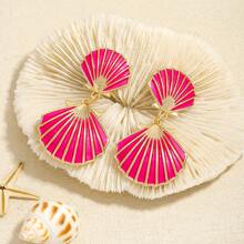 1 Pair Boho Style Shell Texture Enamel Pendant Earrings, Fashion Oceanic Element Eardrops Suitable For Women To Wear In Summer, Beach Vacation
