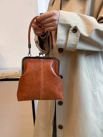 Bolso de mano de material de PU con diseño retro de moda de 2025, bolso de hombro desmontable para mujer con cierre de botón y billetera