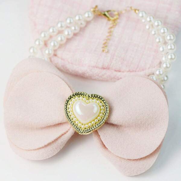 Pet Rhinestone Necklace Puppy Kitten Pearl Bow Tie Collar Cute Small Pillow Bow Tie Prince Style Cat And Dog Decorative Accessories Jewelry Dog ​​Collar
