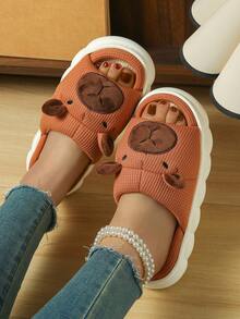 EVA Cute Bear Linen Slippers, Thick Non-Slip Soles, Comfortable Indoor Slippers, Cartoon Bear Linen Slippers With Thick Non-Slip Soles, Breathable For Home Use, Cute Bear Linen Slippers With Thick Non-Slip Soles, Breathable And Not Stuffy, Comfortable Home Leisure Choice, Cute Cartoon Bear Linen Slippers With Thick Non-Slip Soles, Breathable For Home Use, Comfortable Stepping Sensation, Bear Pattern Linen Slippers With Thick Non-Slip Soles, Cute Style For Home Use, Breathable And Not Stuffy