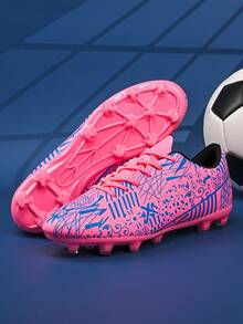 Unisex Professional Low-Top Football/Soccer Shoes, PU Leather Upper With Stripe Design, Suitable For Match & Training, All Season Wear, Athletic Style, Durable Structure, For Competitive Players - Pink - View 4