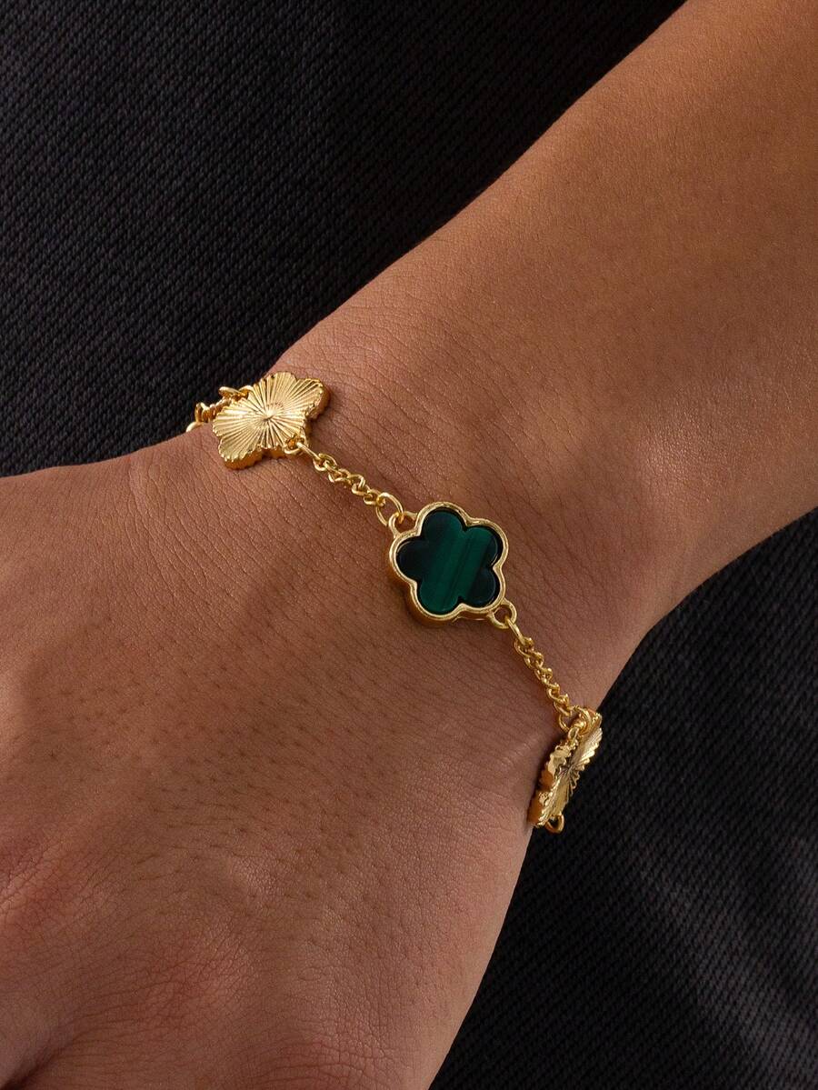 1 件经典优雅幸运四叶草串珠手链男士 - 綠色 - 查看 1