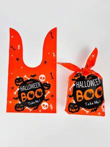 50 个万圣节兔耳礼品袋 - 塑料南瓜和蜘蛛网图案，适用于不给糖就捣蛋、派对、家居装饰和节日场合配饰、万圣节装饰品 - 彩色 - 查看 10