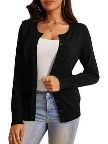 A.Jesdani Women's Button Down Crew Neck Long Sleeve Soft Knit Cardigan Sweaters - 01-b-light Grey - View 10