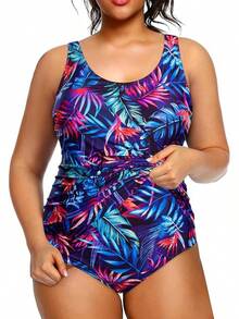 Holipick Plus Size Sarong Swimsuit Women Tummy Control Bathing Suit Ruched Backless Swimwear - 藍色 - 查看 1