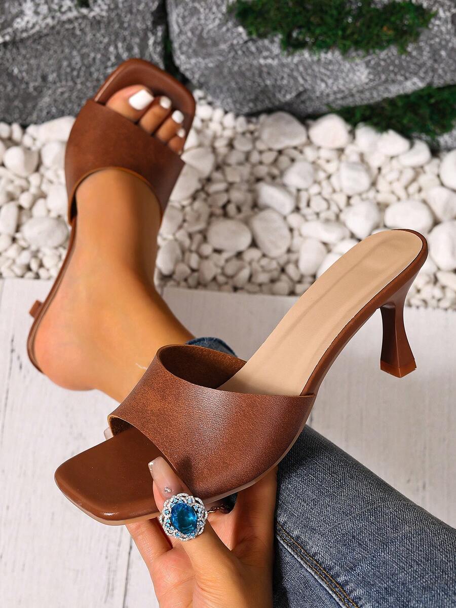 1 Pair Elegant Hollow-Out Sandals, PU Leather High Heels For Beach, Holiday, Party, Outdoor, Commuting, Basic Wedding Guest, Versatile From Spring To Summer, Brown Stilettos, Wedge Heel