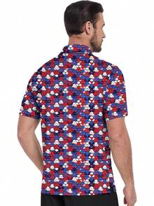 Men's Golf Shirts Short Sleeve Moisture Wicking Performance Print Patterns Casual Collared Golf Polo Shirt For Men-2025 - 紅 白 藍 - 查看 7