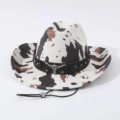 Women Men Summer Sun Hat Breathable Foldable Sun Cow Print Cowgirl Hat Holiday Beach Cap