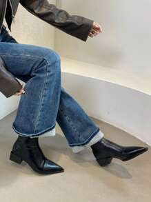 2025秋冬新款欧美尖头高跟短靴修身拼接踝靴复古棕色短靴女靴