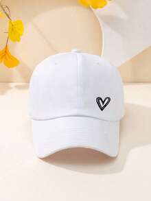 1 件男女通用 Y2K 风格白色心形印花透气可调节棒球帽，时尚百搭，适合休闲户外穿着（颜色可能有所不同） - 白色 - 查看 2