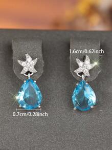 1 paire de boucles d'oreilles pour femmes en zircone cubique blanche plaquée or avec étoile de mer bleue - bijoux de luxe pour les fêtes d'été et le quotidien - accessoire durable et brillant