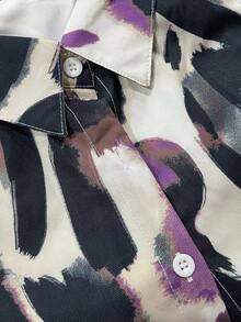 女士时尚新款单排扣长袖衬衫、长袖上衣 - 紫色 - 查看 4