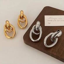 1pair Fashionable Gold Tone Metal Multi-Turn Knotted Design Stud Earrings For Women, Double Hoop Studs, Statement Dangling Earrings, Unique Earrings.(The Color Of The Product May Vary Slightly Under Different Displays/Lighting Conditions)