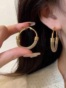 1 Pair Stainless Steel Braided Hoop Earrings, Suitable For Daily Wear
