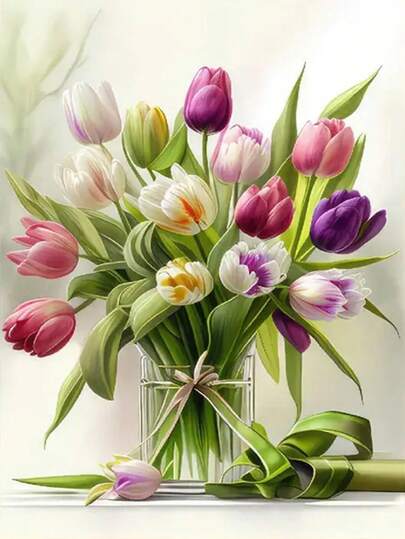 1pc DIY Diamond Painting Rhinestone Embroidery Tulip Flower Home Decor Full Drill 11.8*15.7in/ 30*40cm
