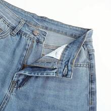 Pantalones vaqueros de tiro alto y pierna ancha con efecto desgastado y elásticos para mujeres THUNDER - Azul - Ver 5