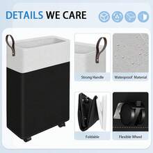 50L Rolling Laundry Basket With Wheels, Collapsible & Waterproof Laundry Hamper, Mobile Clothes Hamper, Storage Laundry Bins With Handles For Laundry Room, Bedroom, Bathroom & Dorm, Black - 黑色 - 查看 5