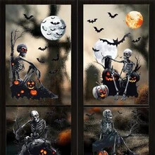 Halloween Decorations Window Clings Decor, Extra Large Cute Funny White Skeleton Ghosts Black Bats Halloween Stickers Indoor, School Home Office Party Supplies For Glass Window, 4 Sheets Home Decor Fall Decor Room Decor - Multicolor - View 4