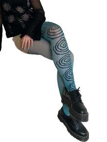 Women's Y2k Printed Tights Lace Mesh Transparent Fishnet Floral Stockings Pantyhose Leggings - Màu xanh lam - Xem 4