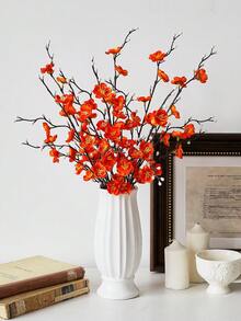 8/12pcs Artificial Flowers Orange Plum Blossom 21.7'' Fake Winter Sweet Long Stem Plastic Flowers For Halloween Home Hotel Office Wedding Party Garden Decor