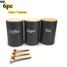 Bộ 3 lọ đựng cà phê tròn, hộp đựng cà phê, trà, đường, có 3 muỗng cà phê, bao gồm hộp kim loại màu đen trắng có nắp gỗ và nắp đậy kín khí - Hộp đựng thực phẩm an toàn cho nhà bếp có nhãn khắc, thích hợp để lưu trữ, nhà hàng, trang trí, quà tặng cho mẹ, ngày của mẹ, đám cưới, quà tặng cho bố, bạn trai, bạn gái - Nhiều màu - Xem 15