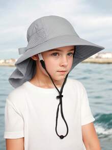 1pc Kids Solid Color Mesh Shawl Bucket Hat, Sun Ion Beach Visor, Suitable For 8-16 Years Old - 1PC - View 8