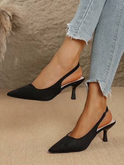 Damen Spitz zulaufende Stiletto-High-Heel-Sandalen, simpler eleganter Stil geeignet für Arbeit, Pendeln, Party, Modeschau, Farbe Schwarz