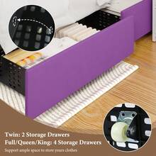 Twin/ Full/ Queen/ King Size Bed Frame With Storage Drawers, Upholstered LED Bed Frame With Headboard, Modern Platform Bed Frame With Headboard And Footboard, Diamond Tufted Design, No Box Spring Needed, Twin/ Full/ Queen/ King, Pink/ Black/ White/ Purple/ Yellow (Twin Size 2 Drawers/ Other Size 4 Drawers) - 紫色 - 查看 4