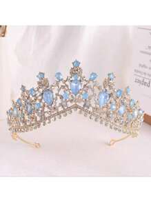 1 pièce Couronne en alliage de strass en verre de goutte d'eau à la mode, convient pour les femmes à porter lors de mariages, vacances, anniversaires et fêtes