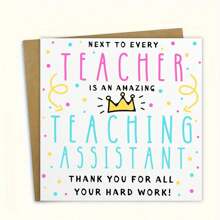 1PC Teacher Thank You Card With Envelope, Cartoon Illustration, Teaching Assistant Thank You Gift, School College Assistant Card, End Of Year Educators Gift
